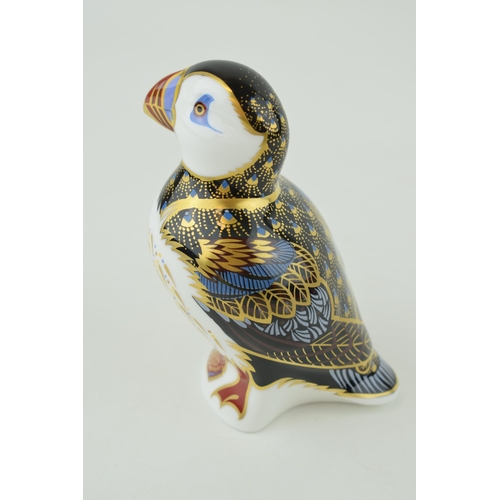 264 - Royal Crown Derby paperweight, Puffin, date code for 1999 (LXII), gold stopper and red Royal Crown D... 