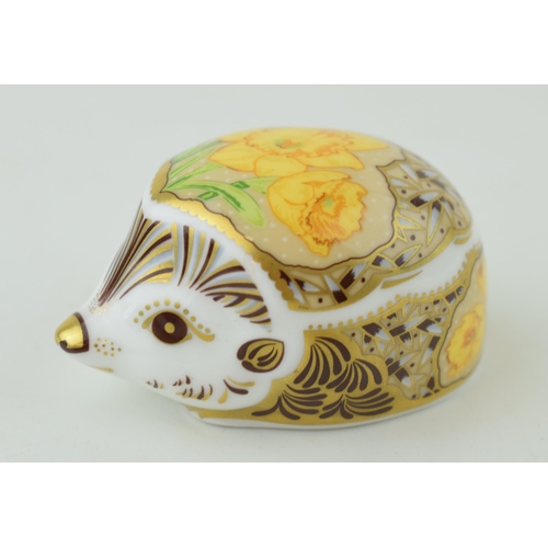 265 - Royal Crown Derby paperweight, Daffodil Hedgehog, gold stopper and grey printed marks to the base.