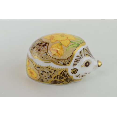 265 - Royal Crown Derby paperweight, Daffodil Hedgehog, gold stopper and grey printed marks to the base.