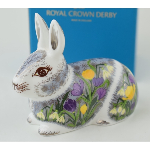 270 - Royal Crown Derby paperweight, Springtime Bunny, 8.5cm high, gold stopper and grey printed marks, bo... 