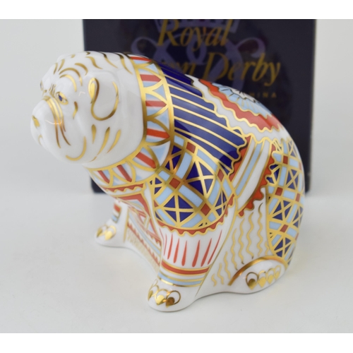 272 - Royal Crown Derby paperweight, Bulldog, 10cm high, date mark for 1997 (LX), red Royal Crown Derby st... 