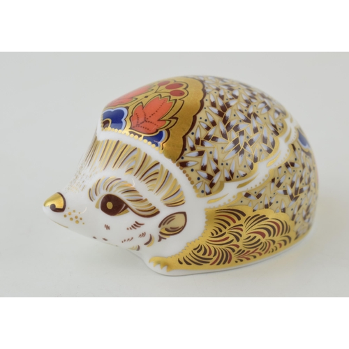 286 - Royal Crown Derby paperweight, Hawthorn Hedgehog, 9.5cm wide, gold stopper and red printed marks on ... 