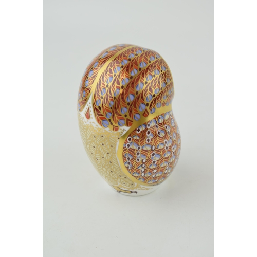 291 - Royal Crown Derby paperweight, Barn Owl, 11cm high, designed by John Ablitt, gold stopper and red Ro... 