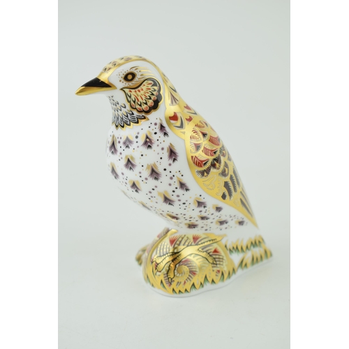 296 - Royal Crown Derby paperweight, Song Thrush, 11cm high, gold stopper, red printed marks and Royal Cro... 