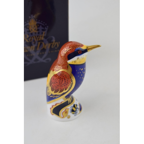 235 - Boxed Royal Crown Derby paperweight, Bee-eater, 10cm high, gold stopper, red printed marks.