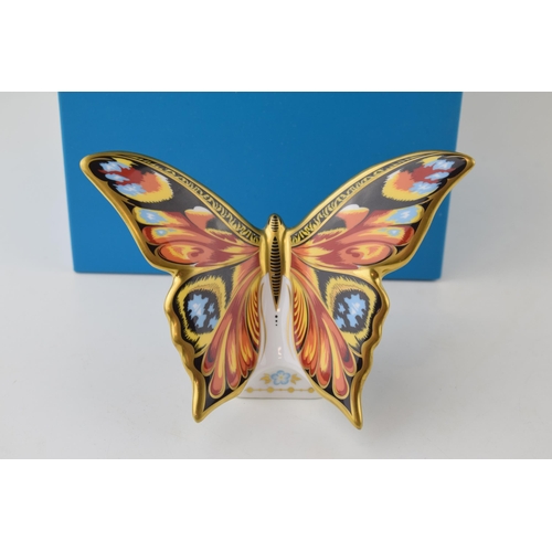 276 - Boxed Royal Crown Derby paperweight, Peacock Butterfly, Collector's Guild exclusive, gold stopper, 1... 