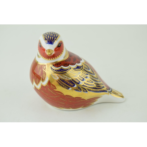 324 - Royal Crown Derby paperweight, Chaffinch, date code for 1993 (LVI), gold  stopper and red Royal Crow... 