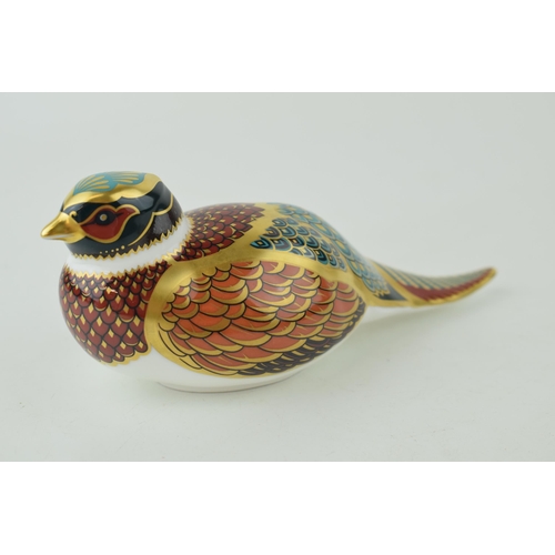 326 - Royal Crown Derby paperweight, Woodland Pheasant for the Royal Crown Derby Collectors Guild, gold st... 