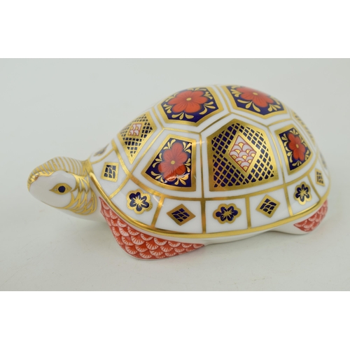 327 - Royal Crown Derby paperweight, Turtle in the Old Imari 1128 pattern, red Royal Crown Derby stamp on ... 