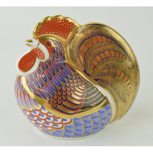 329 - Royal Crown Derby paperweight, Cockerel, 9.5cm high, date code for 1993 (LVI), gold stopper, Royal C... 