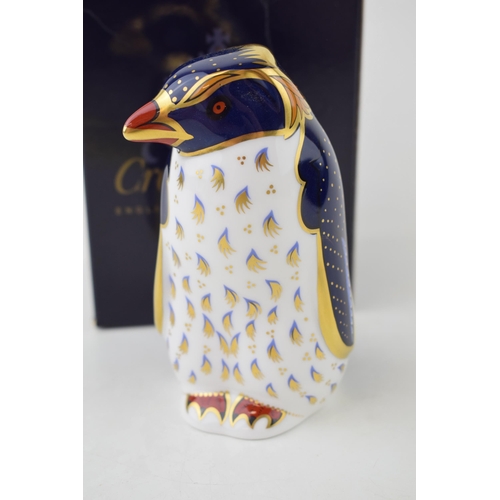 330 - Royal Crown Derby paperweight, Rockhopper Penguin, 21st year anniversary edition with special heptag... 