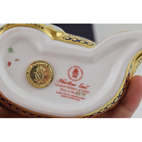 333 - Royal Crown Derby paperweight, Harbour Seal, 15cm, number 4,156 of a limited edition of 4,500, gold ... 