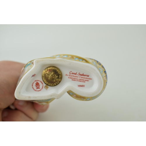 349 - Royal Crown Derby paperweight, Coral Seahorse, an exclusive commission, gold stopper and red printed... 