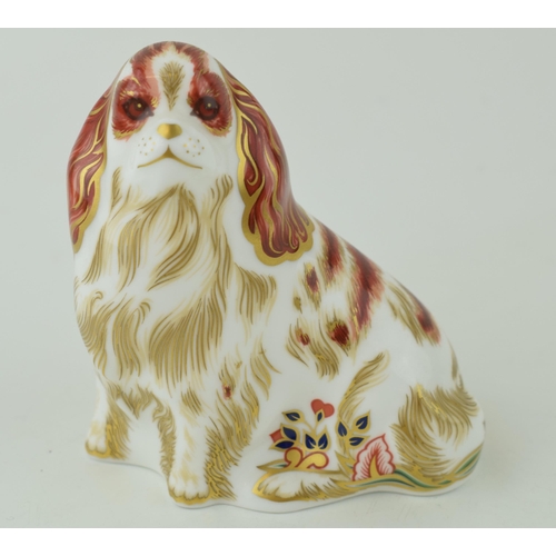 351 - Royal Crown Derby paperweight, Cavalier King Charles Spaniel, gold stopper, red printed marks and Ro... 