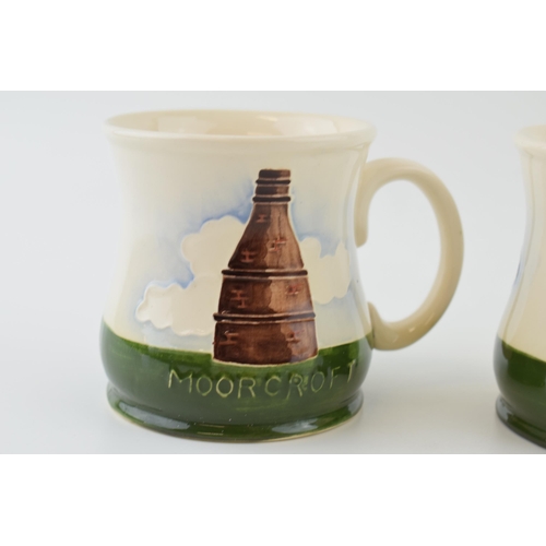 1 - A pair of Moorcroft Pottery mugs with Staffordshire pot bank design. (2) Height 9cm.