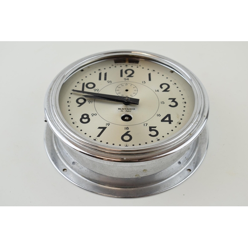 9 - A vintage 'Bayard' 8 Day bulkhead clock with chrome case. Diameter 18.5cm.