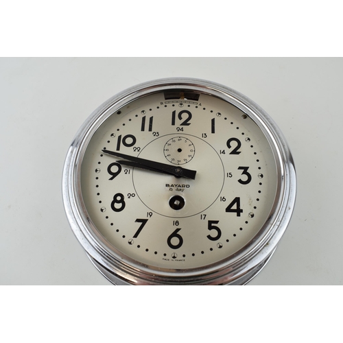 9 - A vintage 'Bayard' 8 Day bulkhead clock with chrome case. Diameter 18.5cm.