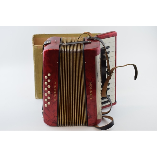 16 - Hohner 'Mignon II' mini accordion in original box. Width 29cm.