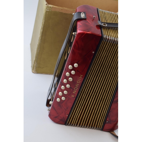 16 - Hohner 'Mignon II' mini accordion in original box. Width 29cm.