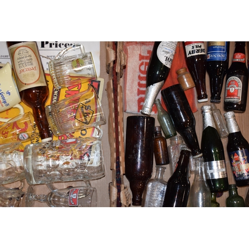 46 - A collection of vintage beer bottles together with a 'Bents' Brewery advertising point of sale shop ... 