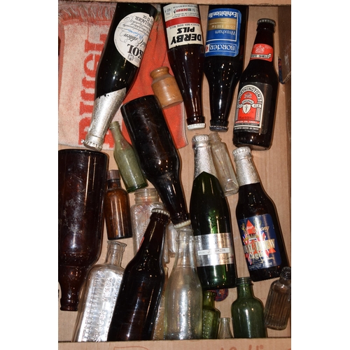 46 - A collection of vintage beer bottles together with a 'Bents' Brewery advertising point of sale shop ... 