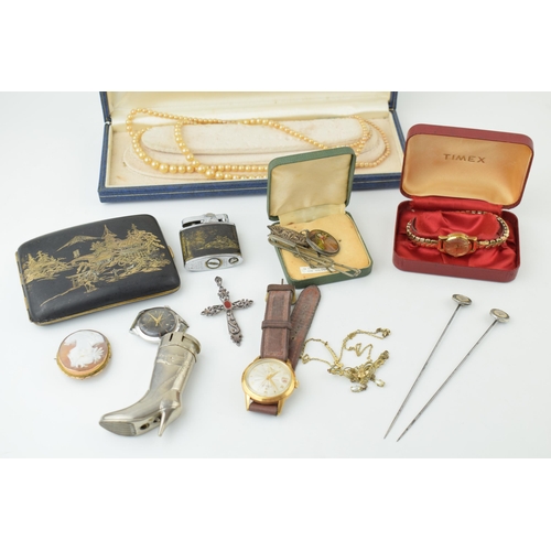 547 - A collection of vintage costume jewellery, silver items and vintage watches, cigarette case and ligh... 