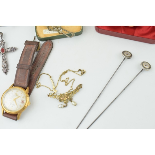 547 - A collection of vintage costume jewellery, silver items and vintage watches, cigarette case and ligh... 