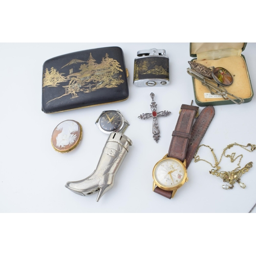 547 - A collection of vintage costume jewellery, silver items and vintage watches, cigarette case and ligh... 