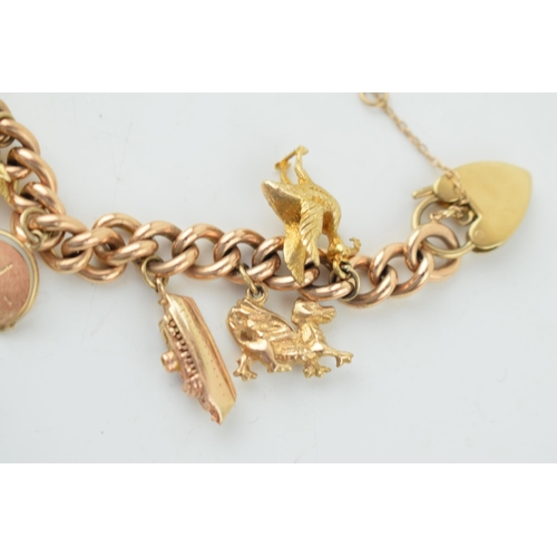 548 - A yellow gold charm bracelet. 15ct gold Victorian Albert chain with 14 individual 9ct yellow gold vi... 