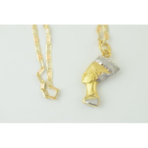 556 - 18ct yellow gold necklace with pendant in the form of Queen Nefertiti Weight 4.5 grams.