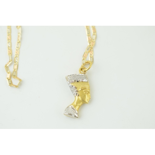 556 - 18ct yellow gold necklace with pendant in the form of Queen Nefertiti Weight 4.5 grams.