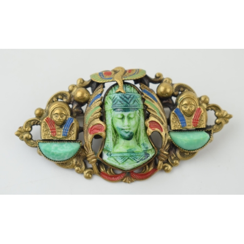 569 - Neiger / Neiger style Jewellery brooch. Egyptian Revival design of the Art Deco period. Set with gla... 