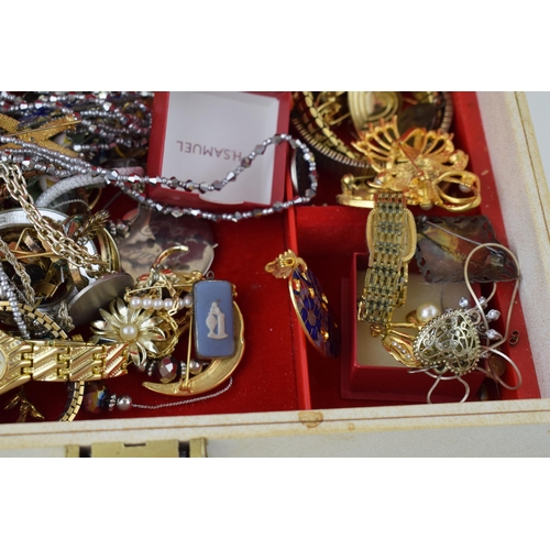 572 - Costume jewellery to include odd pieces of silver such as a silver fob, silver Wedgwood pendants, an... 