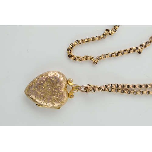 594 - 9ct rose gold chain with gold front and back locket, gross 6.9g.