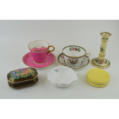 105 - A collection of 19th century ceramic items to include a Royal Worcester moustache cup in a Christoph... 