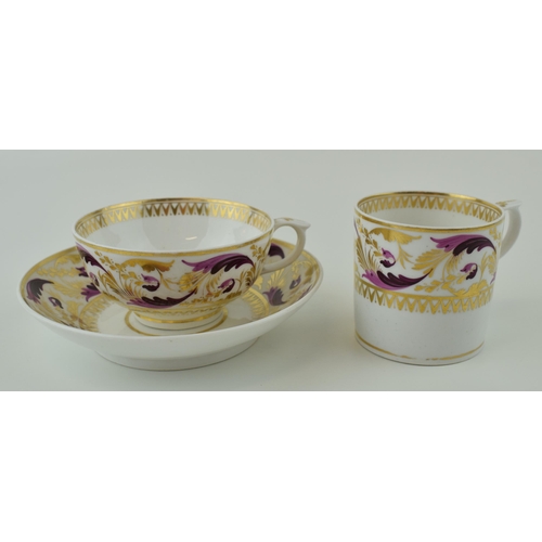 106 - Royal Crown Derby cup, saucer and coffee can in the Puce Swirl design, circa 1806-1825 (3).