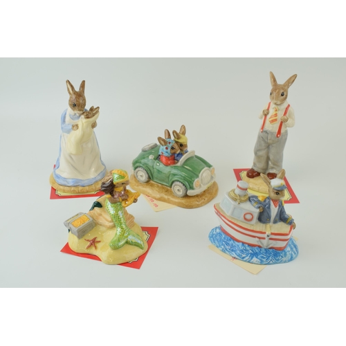 142 - Royal Doulton Bunnykins to include DB279 Ship Ahoy, DB263 Mermaid, DB260 Day Trip, DB227 Father (lar... 