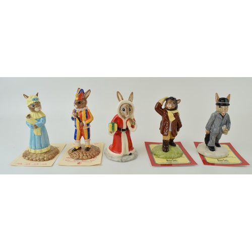 143 - Royal Doulton Bunnykins to include DB203 Businessman, DB234 Mr Punch, DB235 Judy, DB237 Father Chris... 