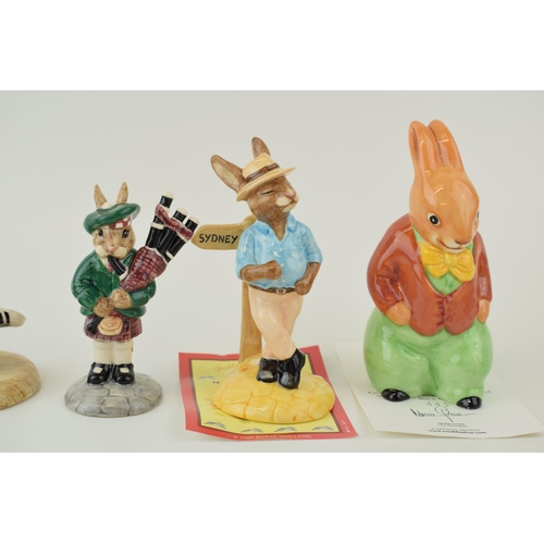 144 - Royal Doulton Bunnykins to include DB191 Piper, DB238 Online, DB476 Billy (large), DB195 Sydney and ... 