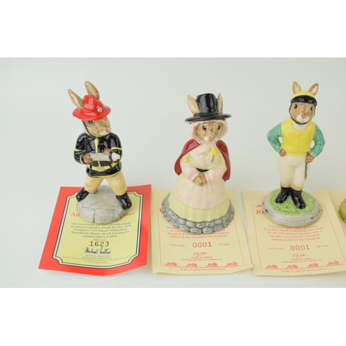 146 - Royal Doulton Bunnykins to include DB172 Welsh Lady, DB169 Jockey, DB274, Dutch, DB268 American Fire... 