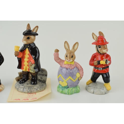 149 - Royal Doulton Bunnykins to include DB159 Magician colourway, DB259 Town Crier, DB225 Easter Surprise... 