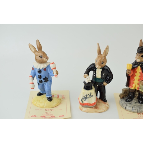 149 - Royal Doulton Bunnykins to include DB159 Magician colourway, DB259 Town Crier, DB225 Easter Surprise... 