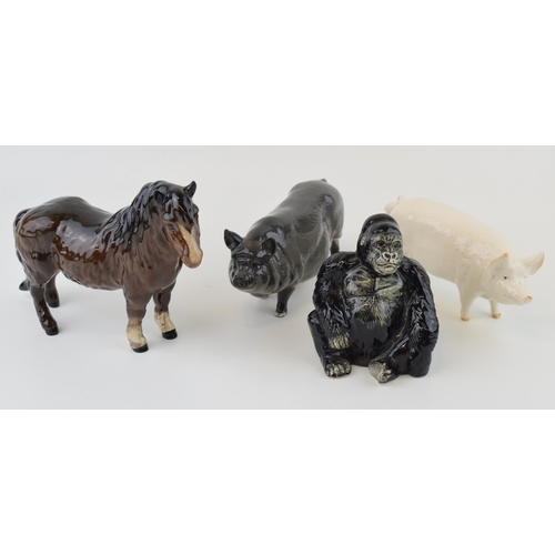 18 - A collection of Beswick and Royal Doulton figures to include Pigs, Sheltand Pony together with a Joh... 