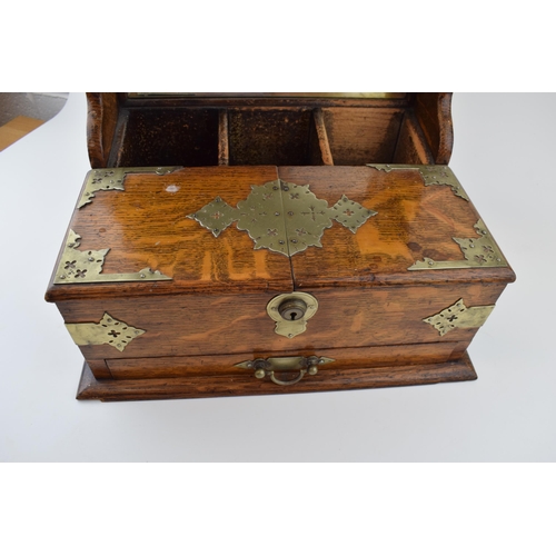 328 - Late 19th / Early 20th century golden oak tantalus / cigar box. Silver-plated fittings, handles to b... 
