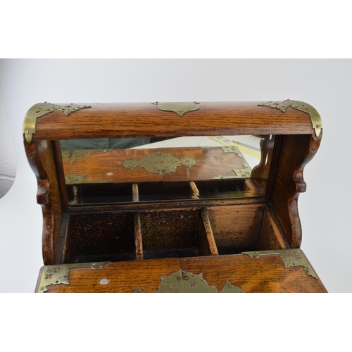 328 - Late 19th / Early 20th century golden oak tantalus / cigar box. Silver-plated fittings, handles to b... 
