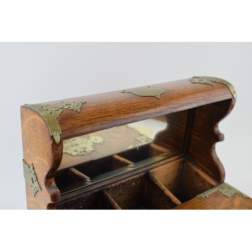 328 - Late 19th / Early 20th century golden oak tantalus / cigar box. Silver-plated fittings, handles to b... 