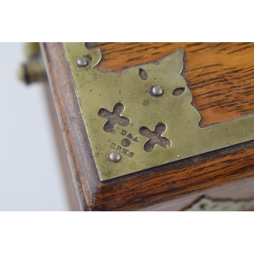 328 - Late 19th / Early 20th century golden oak tantalus / cigar box. Silver-plated fittings, handles to b... 