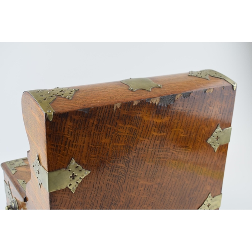 328 - Late 19th / Early 20th century golden oak tantalus / cigar box. Silver-plated fittings, handles to b... 