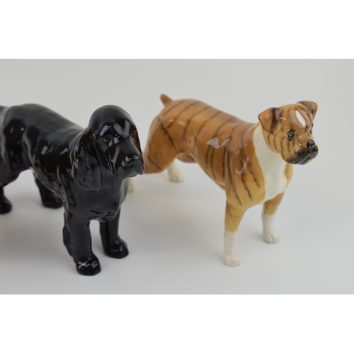 33 - Three Beswick dogs to include a brindle boxer dog together with two spaniels (3).