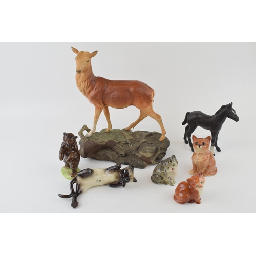 38 - Beswick to include a Connoisseur Stag (missing antlers) a bear 1314 (nip to 1 ear), Black Beauty's f... 